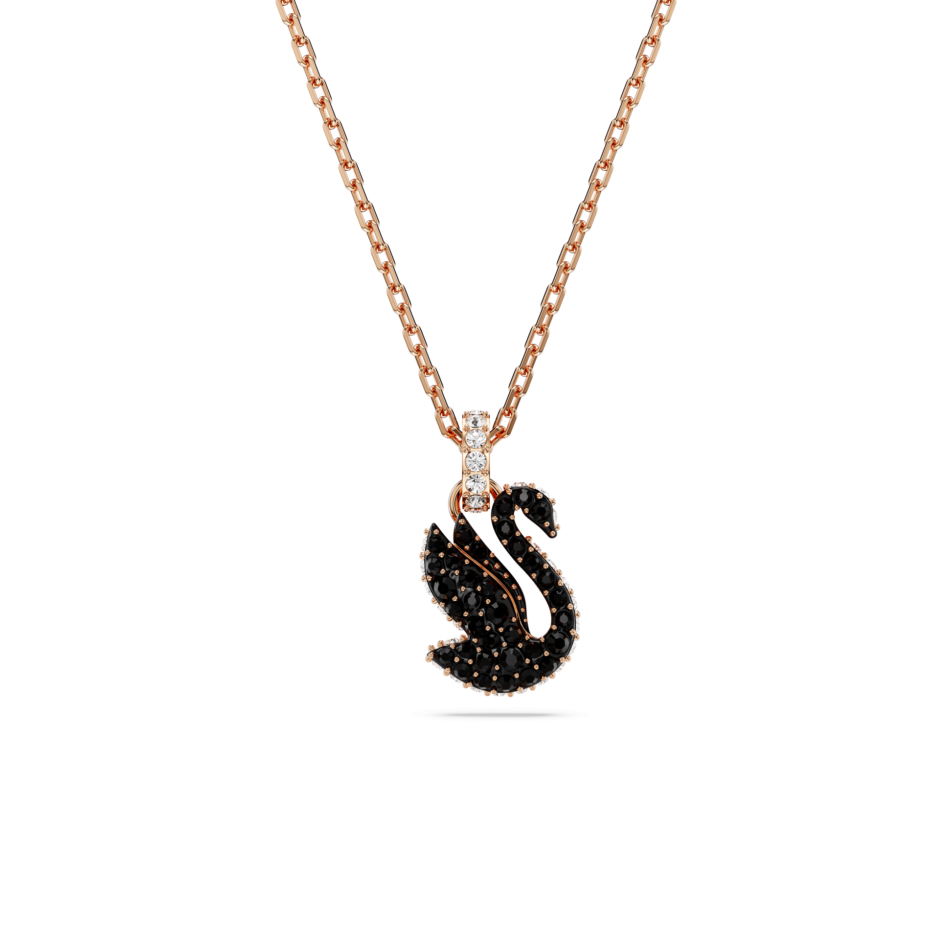 Swan pendant, Swan, Small, Black, 18K rose gold finish