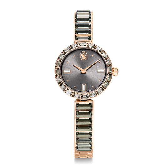 Matrix bangle watch, Swiss Made, Crystal bracelet, Gray, Rose gold-tone finish