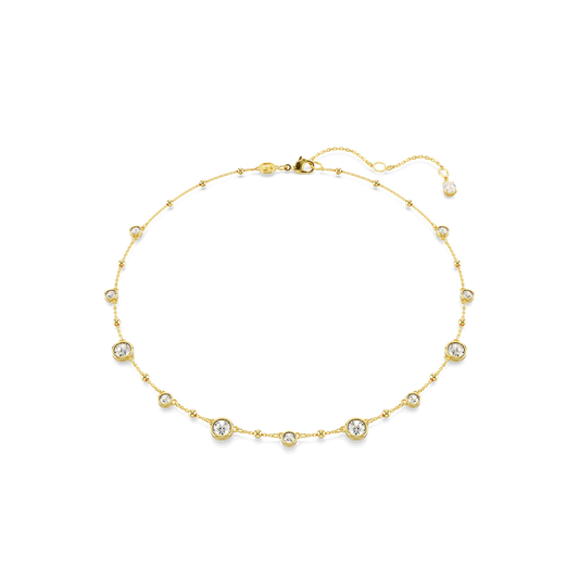Imber necklace, Round cut, Scattered design, White, 18K gold finish