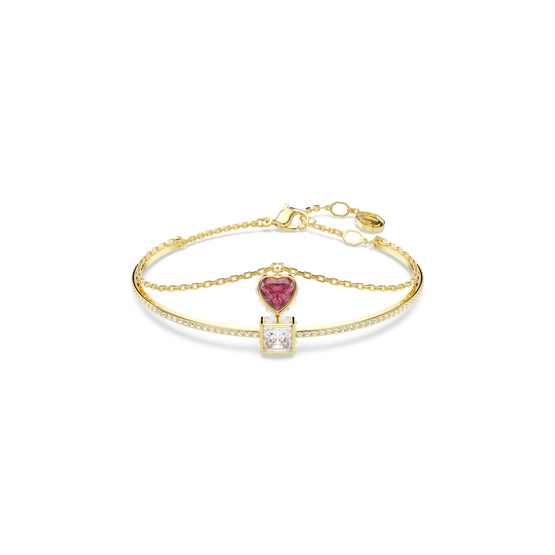 Chroma bangle, Heart, Red, 18K gold finish