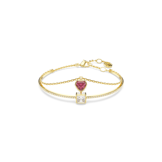 Chroma bangle, Heart, Red, 18K gold finish