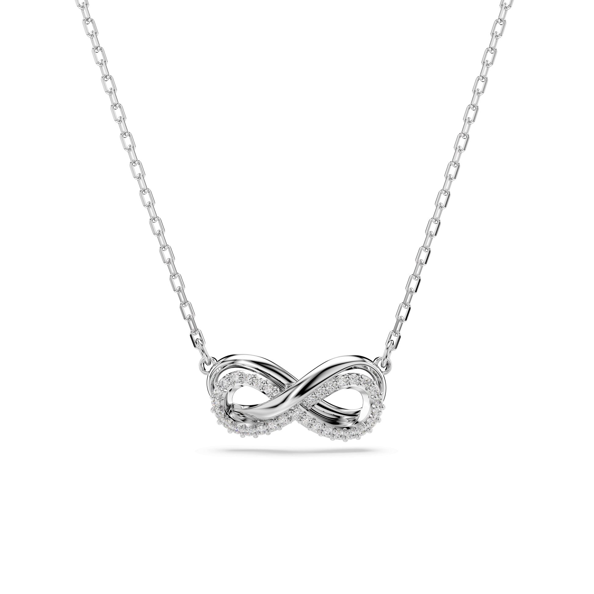 Hyperbola pendant, Pavé, Infinity, White, Rhodium plated