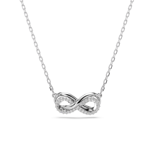 Hyperbola pendant, Pavé, Infinity, White, Rhodium plated