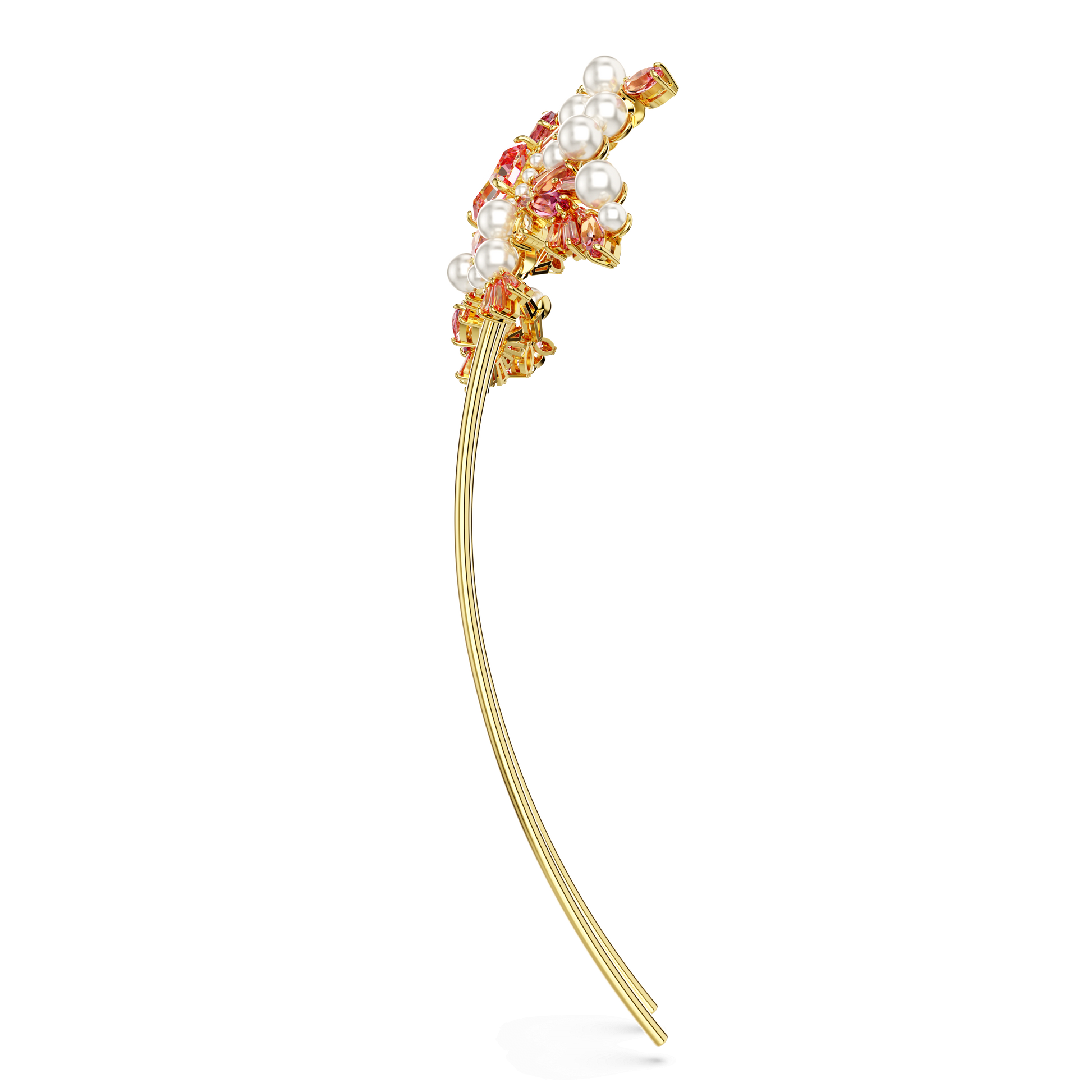 Gema hair clip, Crystal pearl, Mixed cuts, Flower, Pink, Gold-tone plated