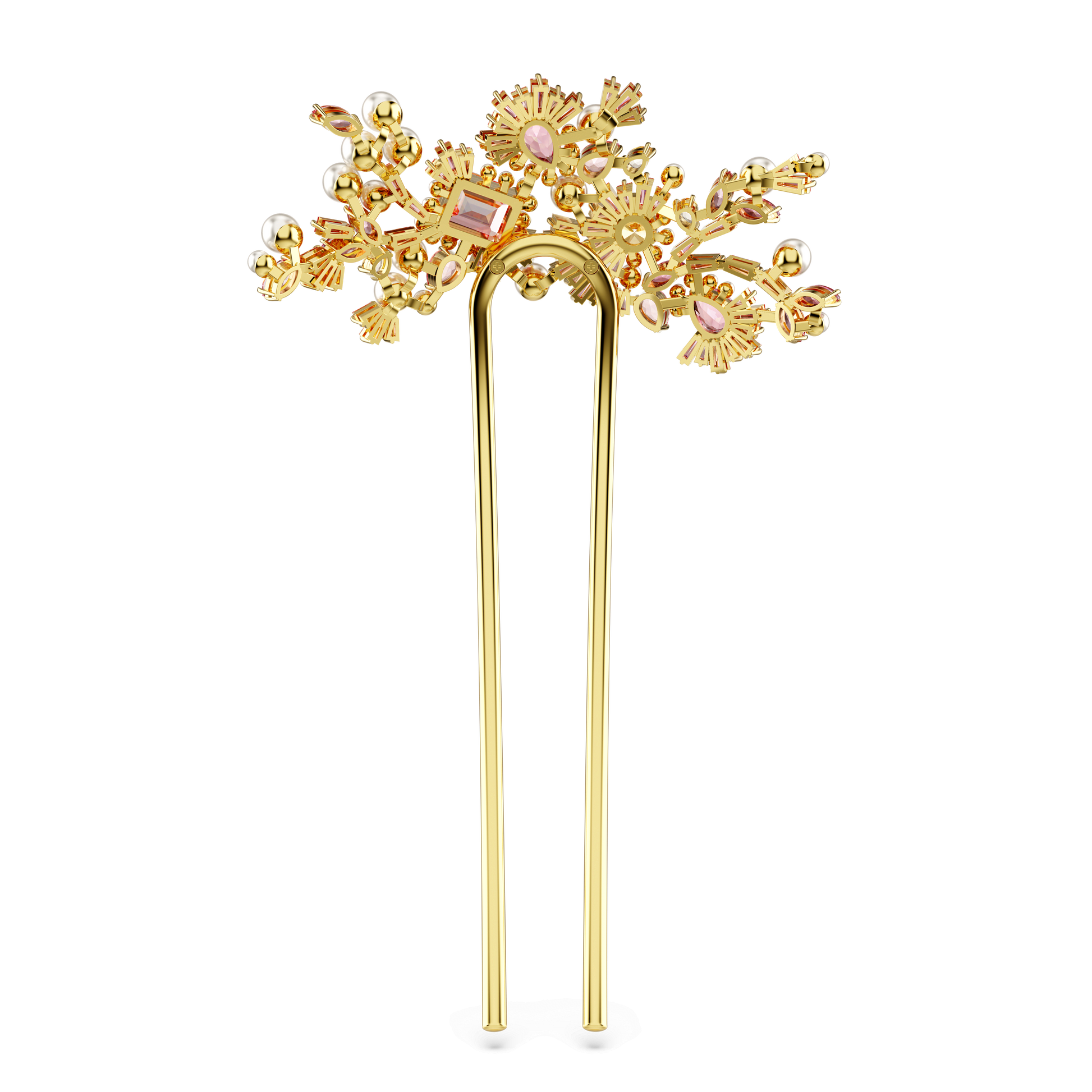 Gema hair clip, Crystal pearl, Mixed cuts, Flower, Pink, Gold-tone plated