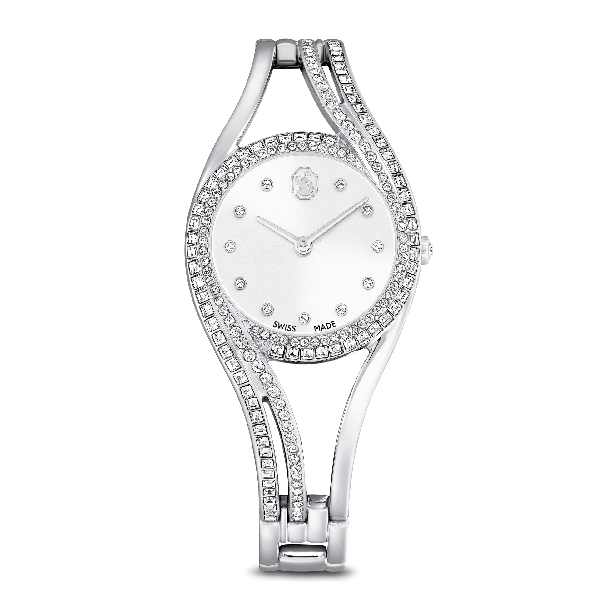 Hyperbola bangle watch, Swiss Made, Metal bracelet, Silver tone, Stainless steel