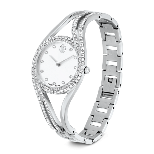 Hyperbola bangle watch, Swiss Made, Metal bracelet, Silver tone, Stainless steel