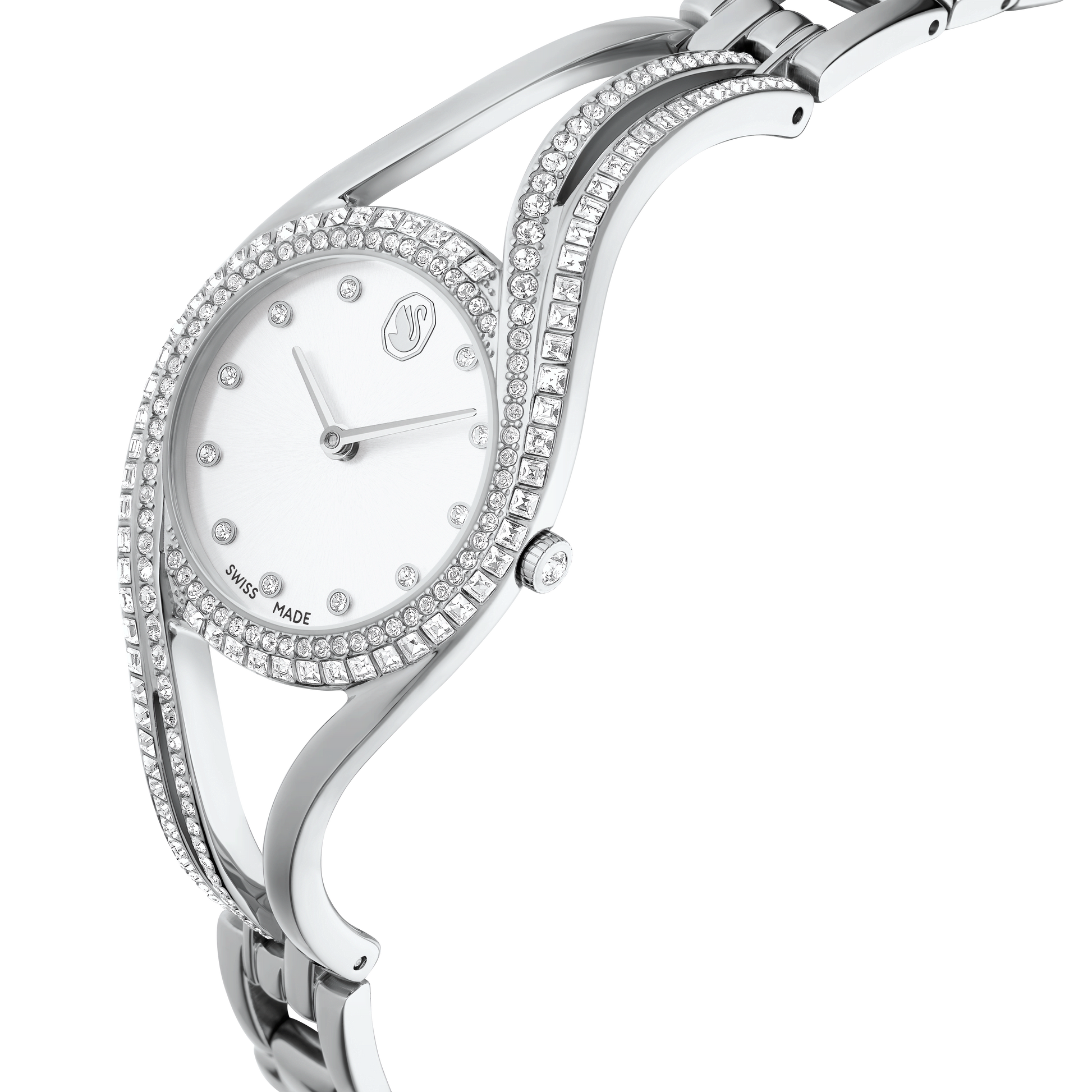 Hyperbola bangle watch, Swiss Made, Metal bracelet, Silver tone, Stainless steel