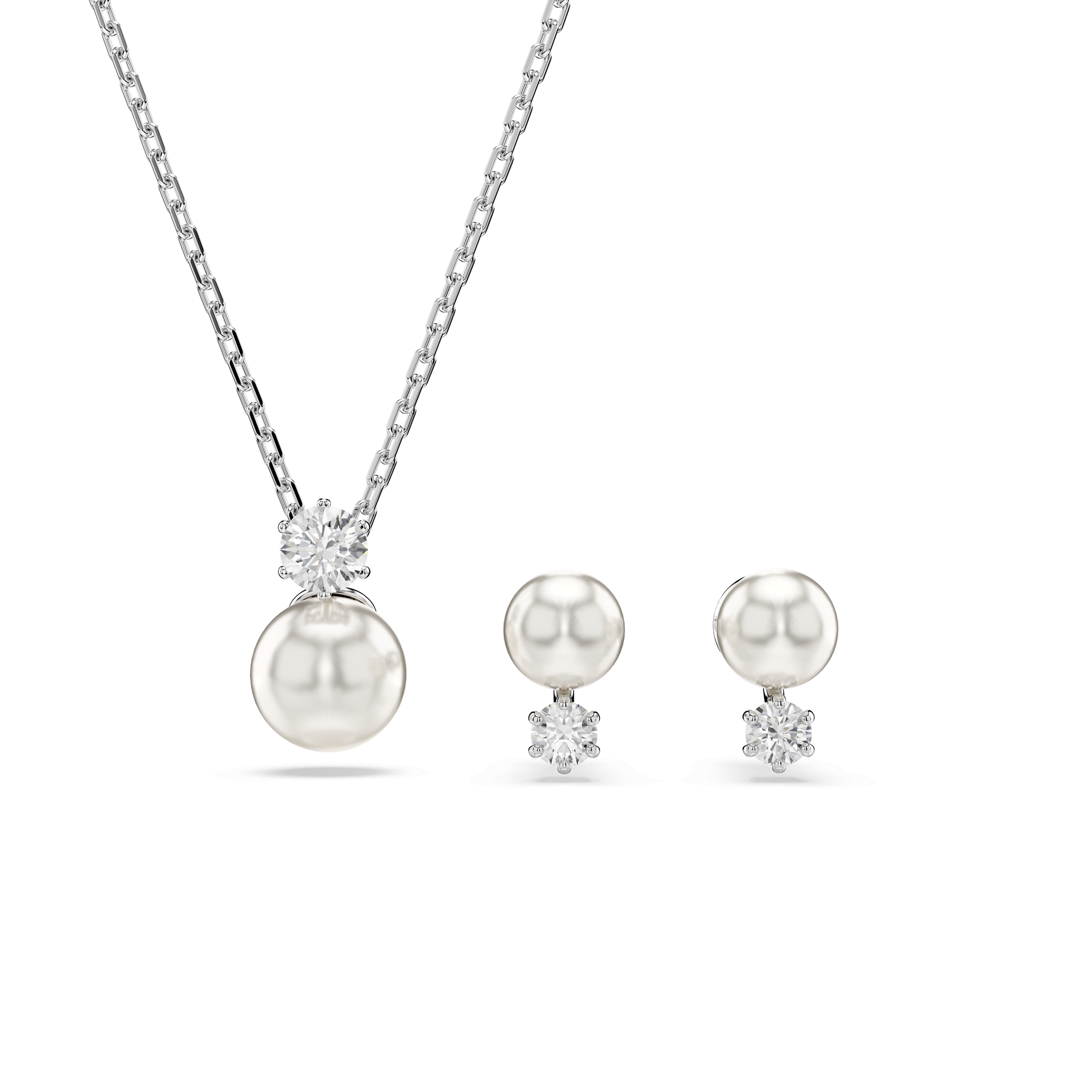 Matrix set, Crystal pearl, Round cut, White, Rhodium plated