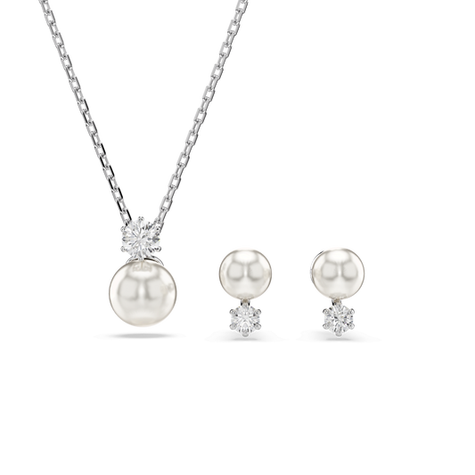 Matrix set, Crystal pearl, Round cut, White, Rhodium plated