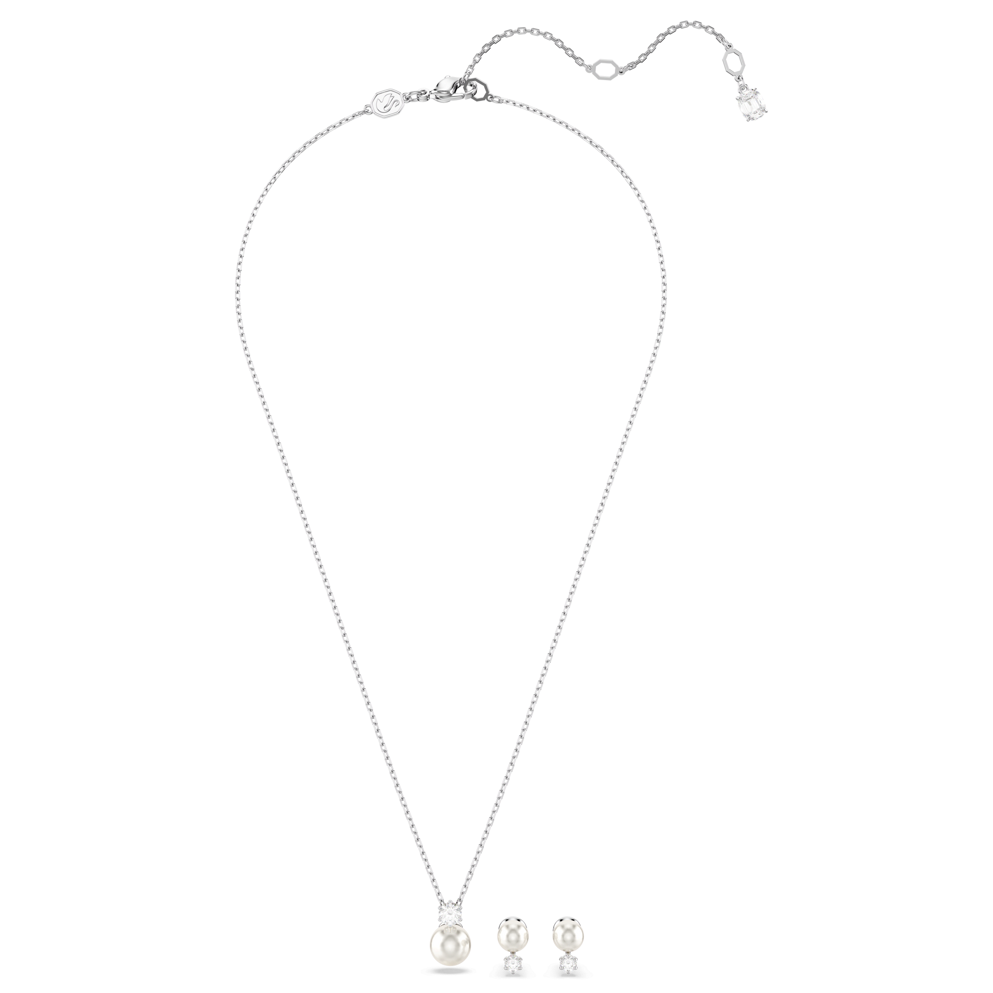 Matrix set, Crystal pearl, Round cut, White, Rhodium plated