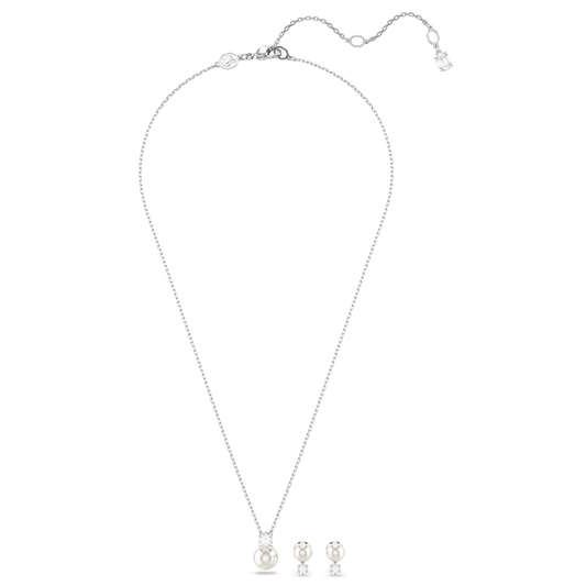 Matrix set, Crystal pearl, Round cut, White, Rhodium plated