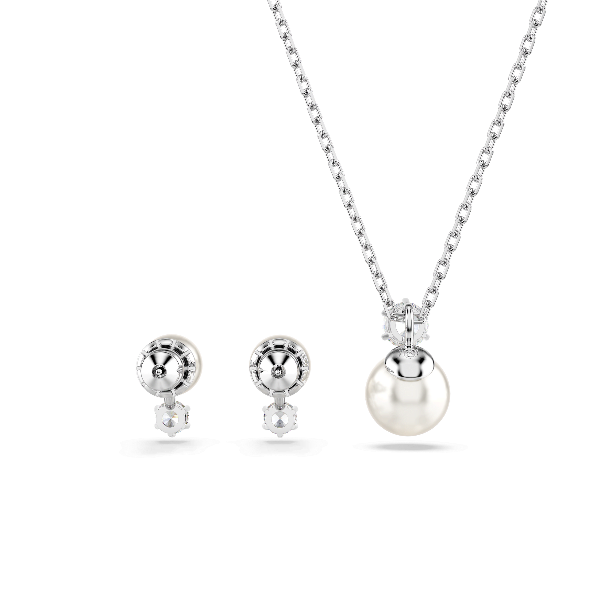 Matrix set, Crystal pearl, Round cut, White, Rhodium plated