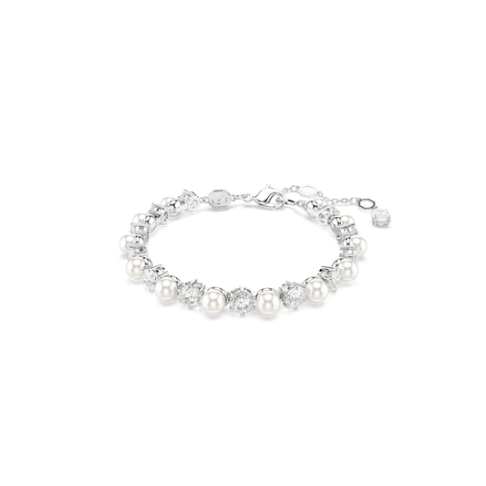 Swarovski Matrix Tennis bracelet, Crystal pearl, Round cut, White, Rhodium plated