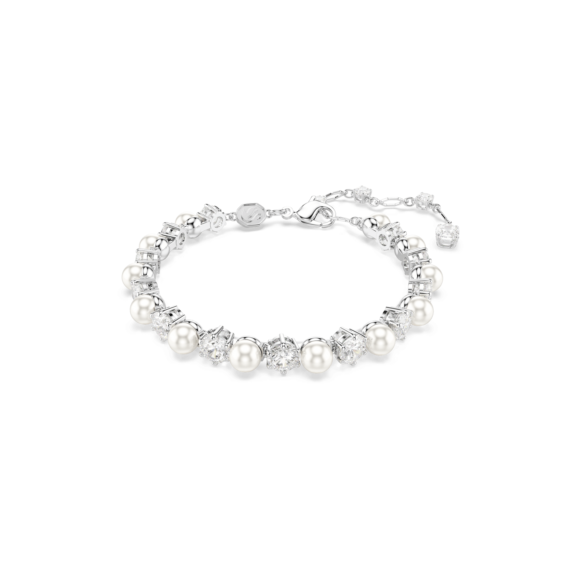 Matrix Tennis bracelet, Crystal pearl, Round cut, White, Rhodium plated