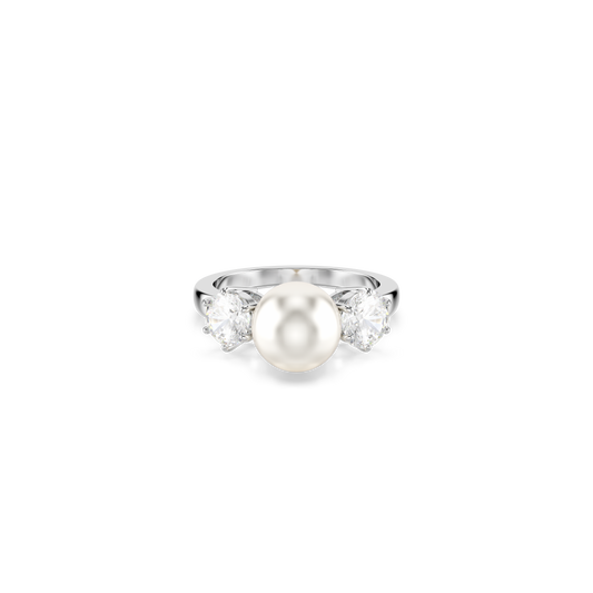 Swarovski Matrix cocktail ring, Crystal pearl, Round cut, White, Rhodium plated