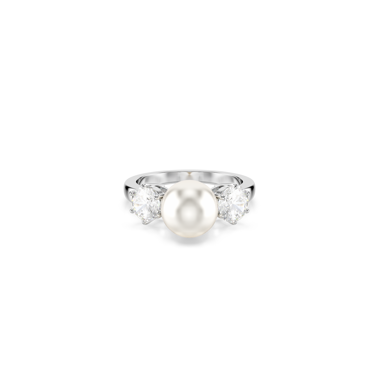 Swarovski Matrix cocktail ring, Crystal pearl, Round cut, White, Rhodium plated
