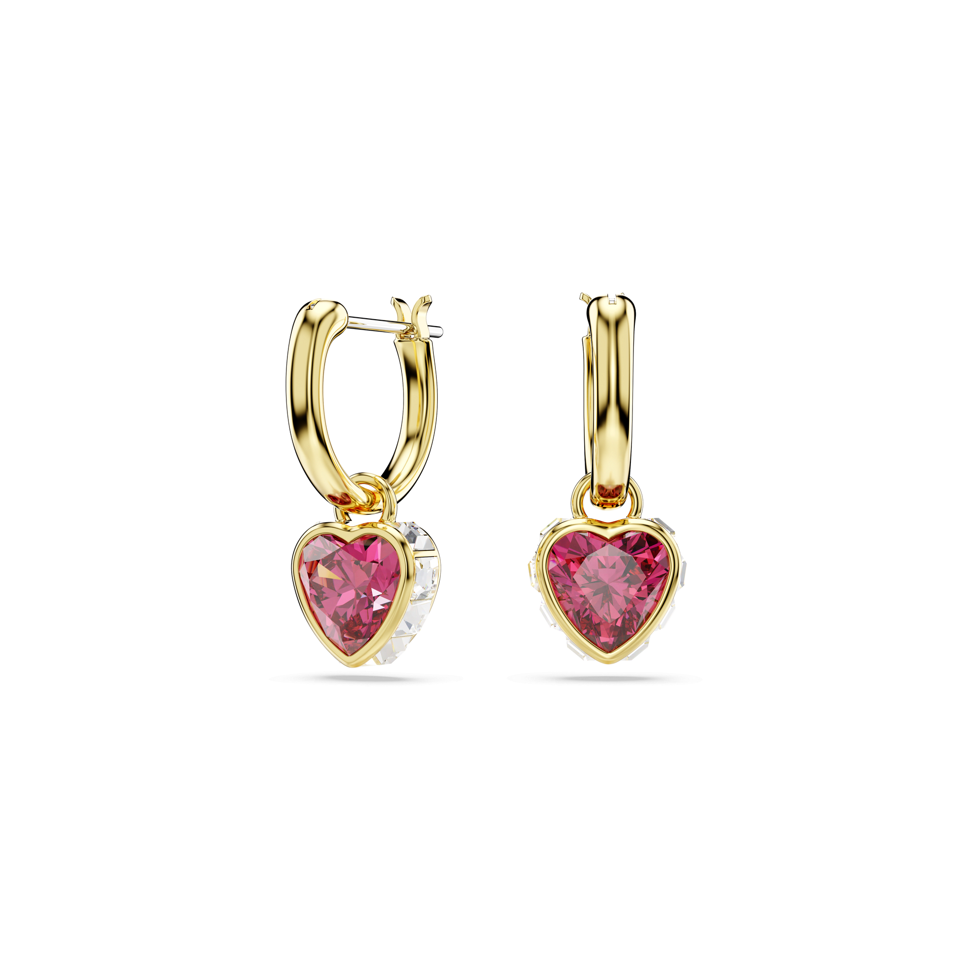 Chroma drop earrings, Heart, Red, 18K gold finish