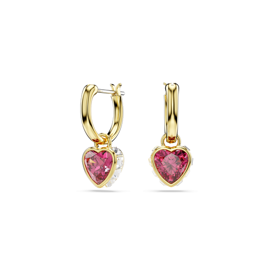 Chroma drop earrings, Heart, Red, 18K gold finish