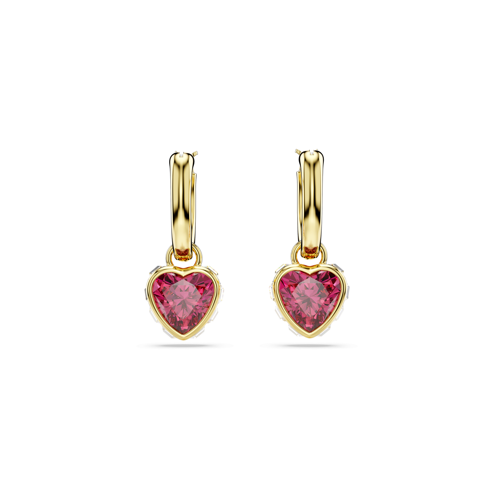 Chroma drop earrings, Heart, Red, 18K gold finish