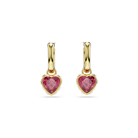 Chroma drop earrings, Heart, Red, 18K gold finish
