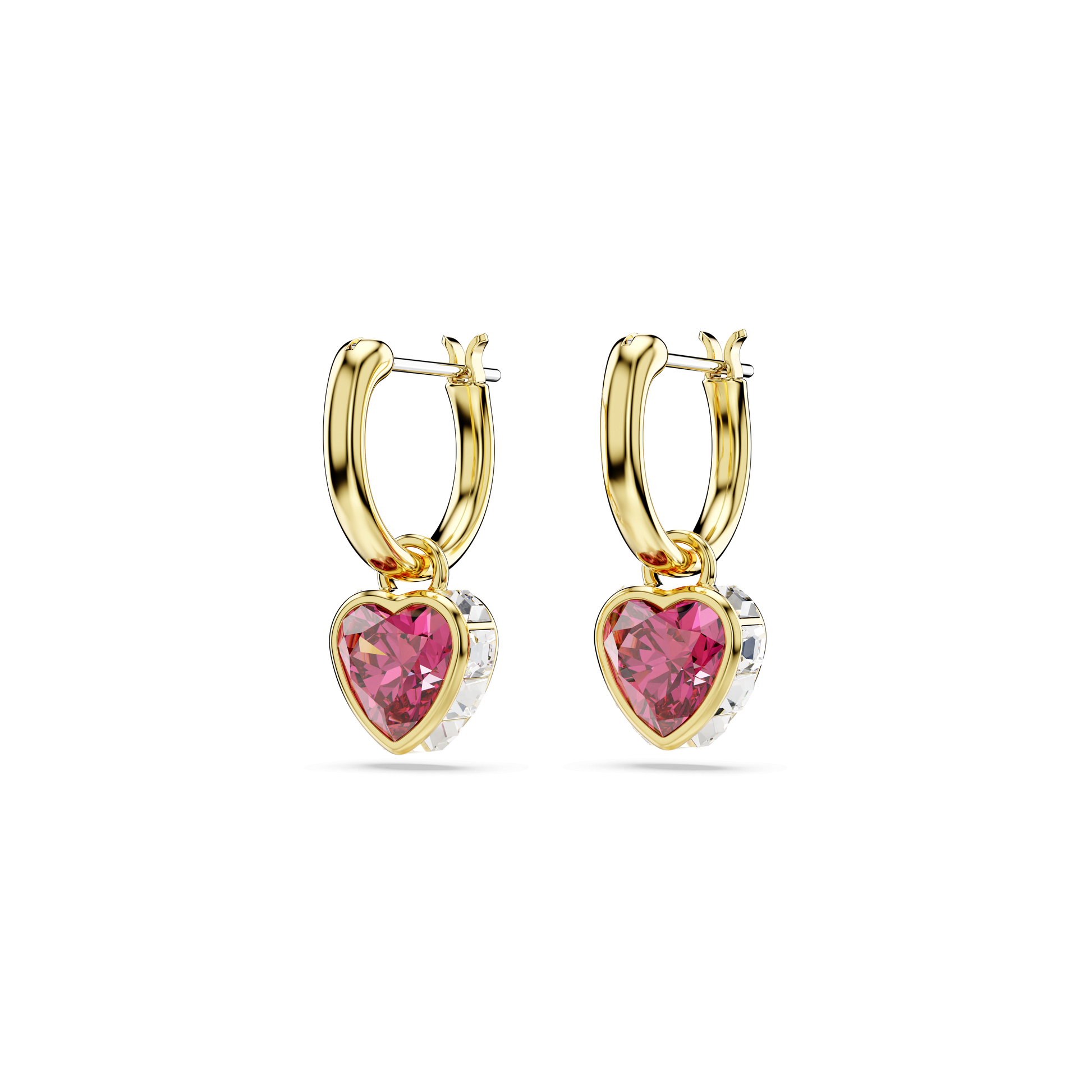 Chroma drop earrings, Heart, Red, 18K gold finish