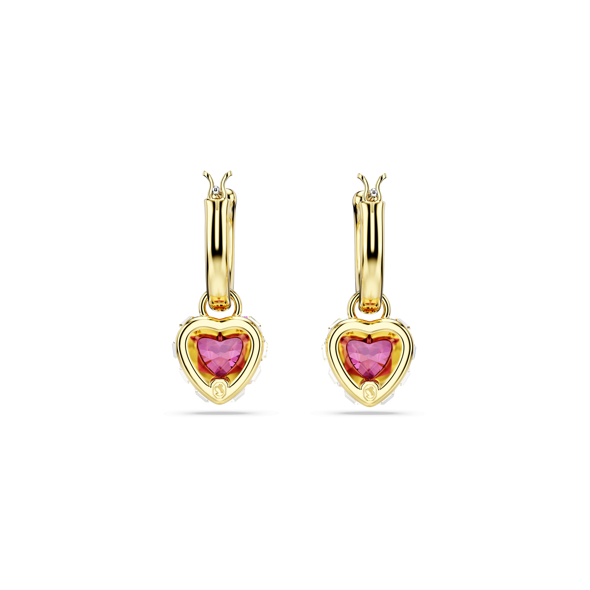 Chroma drop earrings, Heart, Red, 18K gold finish