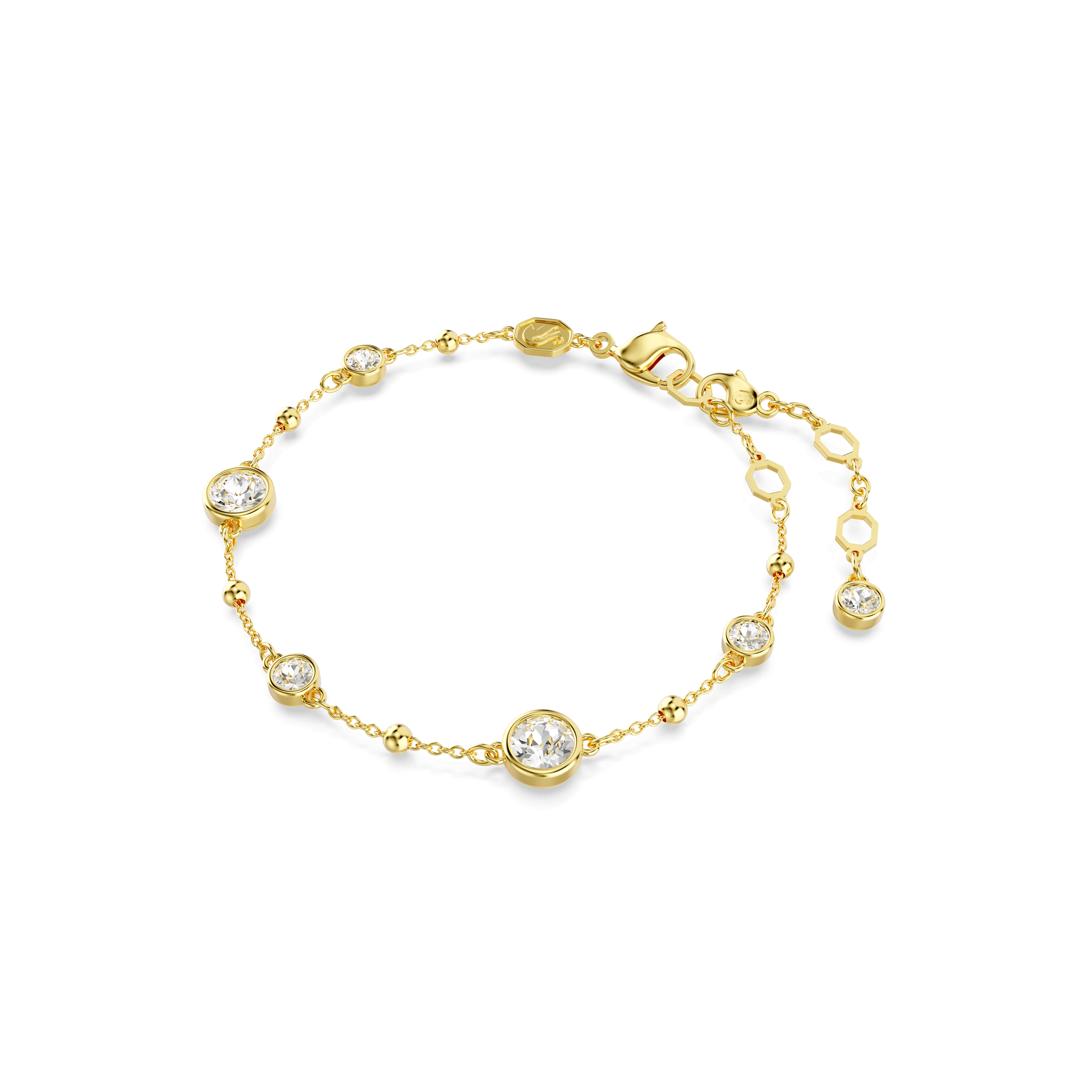 Imber bracelet, Round cut, Scattered design, White, 18K gold finish