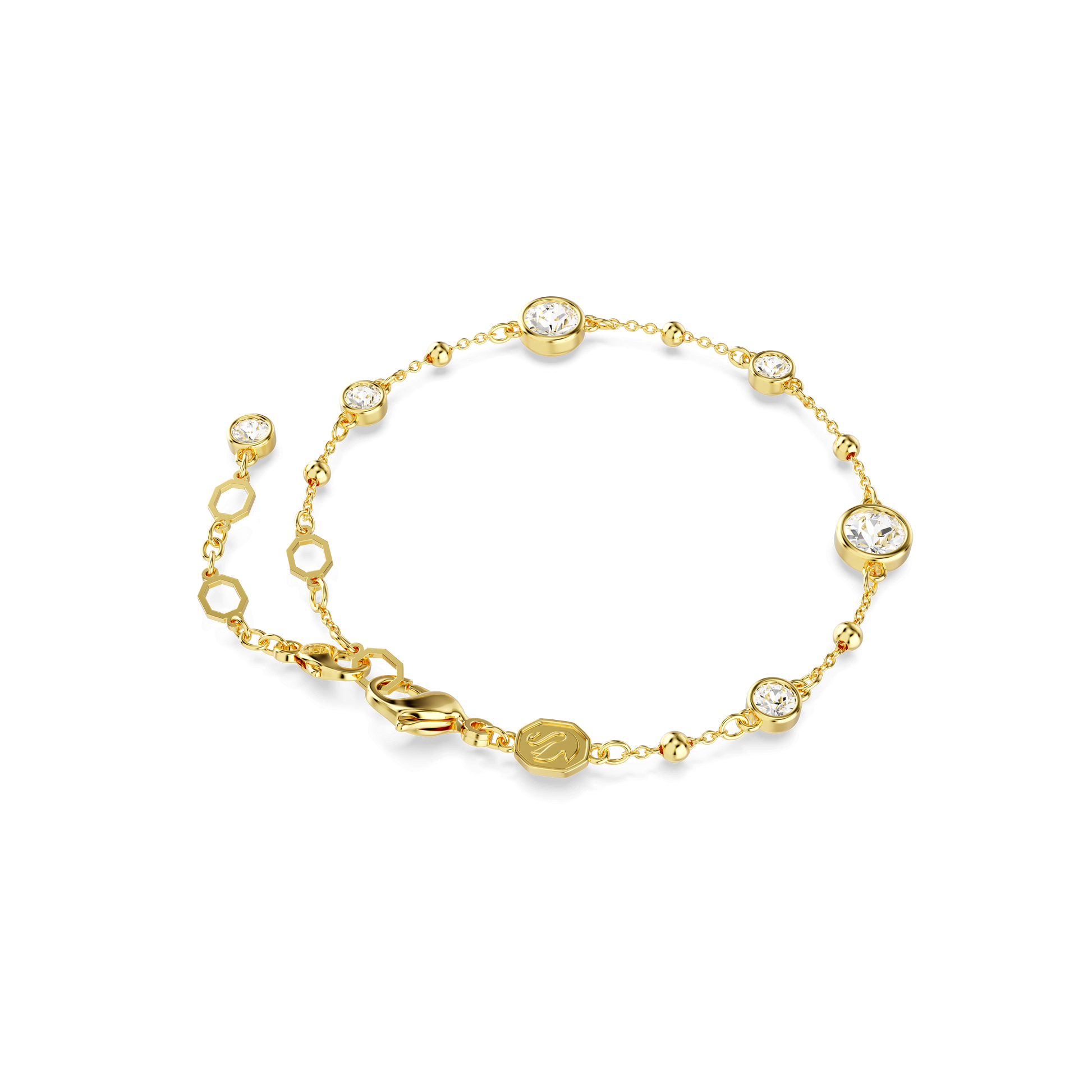 Imber bracelet, Round cut, Scattered design, White, 18K gold finish