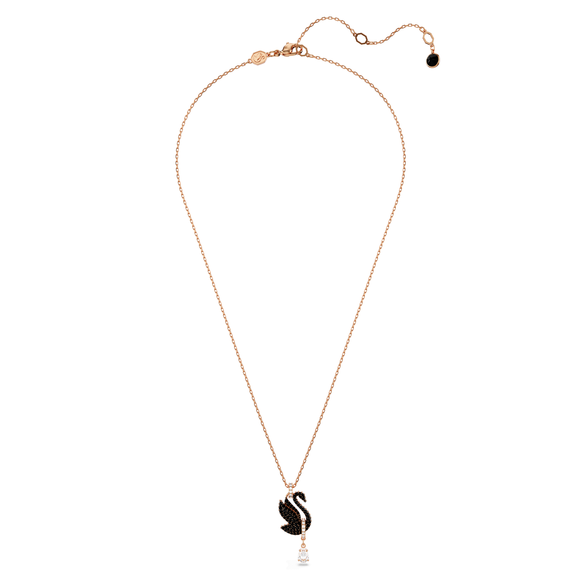 Swan pendant, Swan, Black, 18K rose gold finish