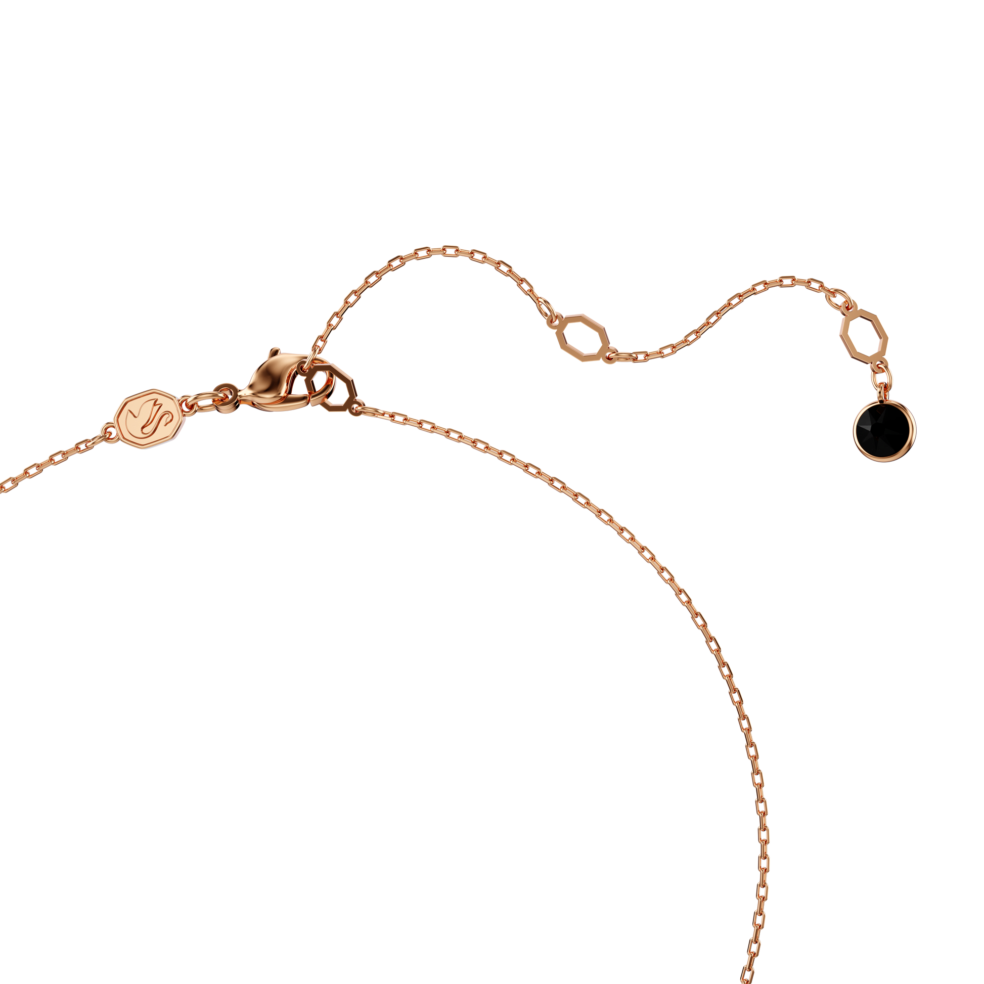 Swan pendant, Swan, Black, 18K rose gold finish
