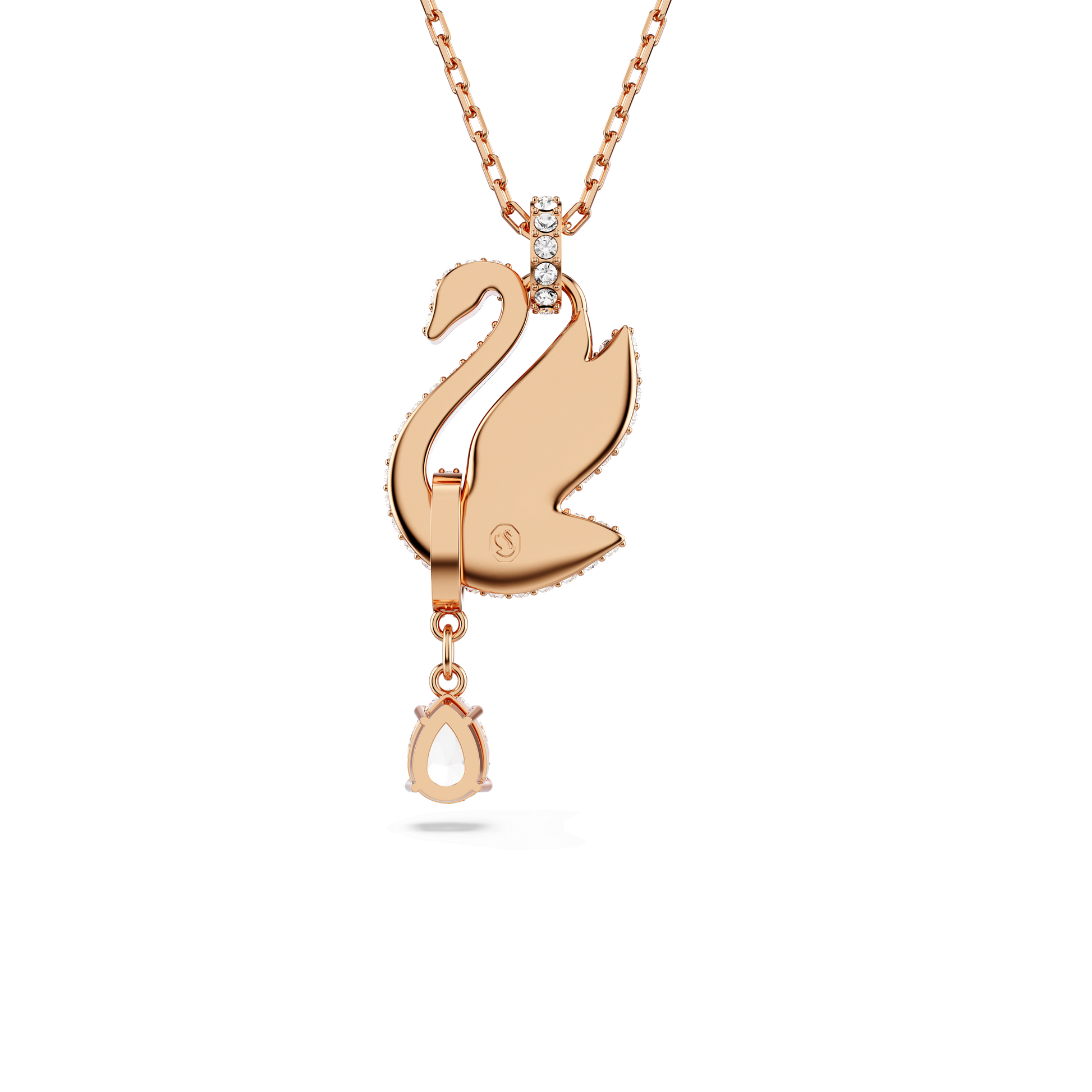 Swan pendant, Swan, Black, 18K rose gold finish