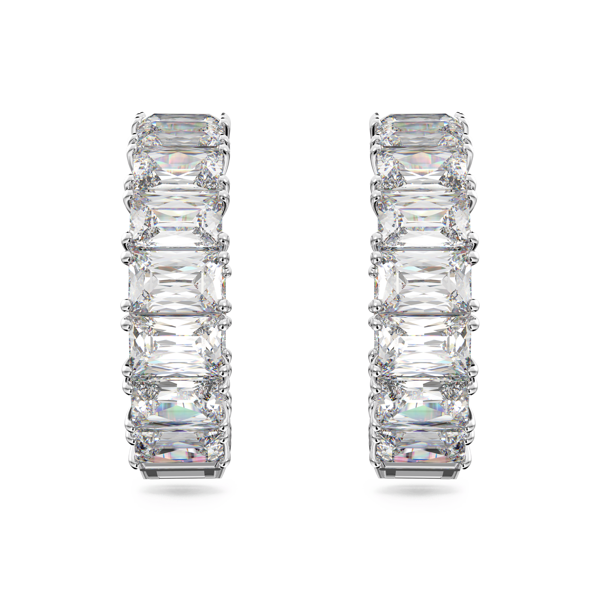 Matrix hoop earrings, Octagon cut, White, Rhodium plated