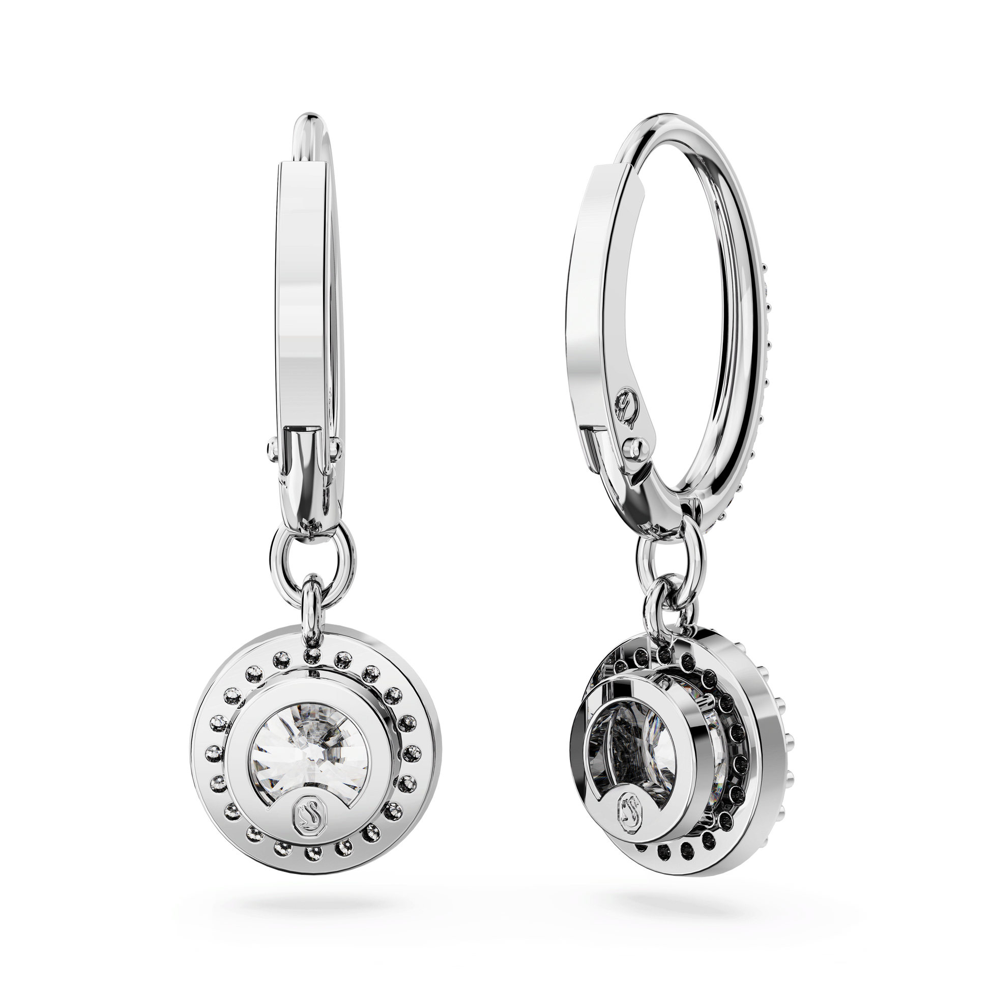 Una Angelic drop earrings, Round cut, Pavé, White, Rhodium plated