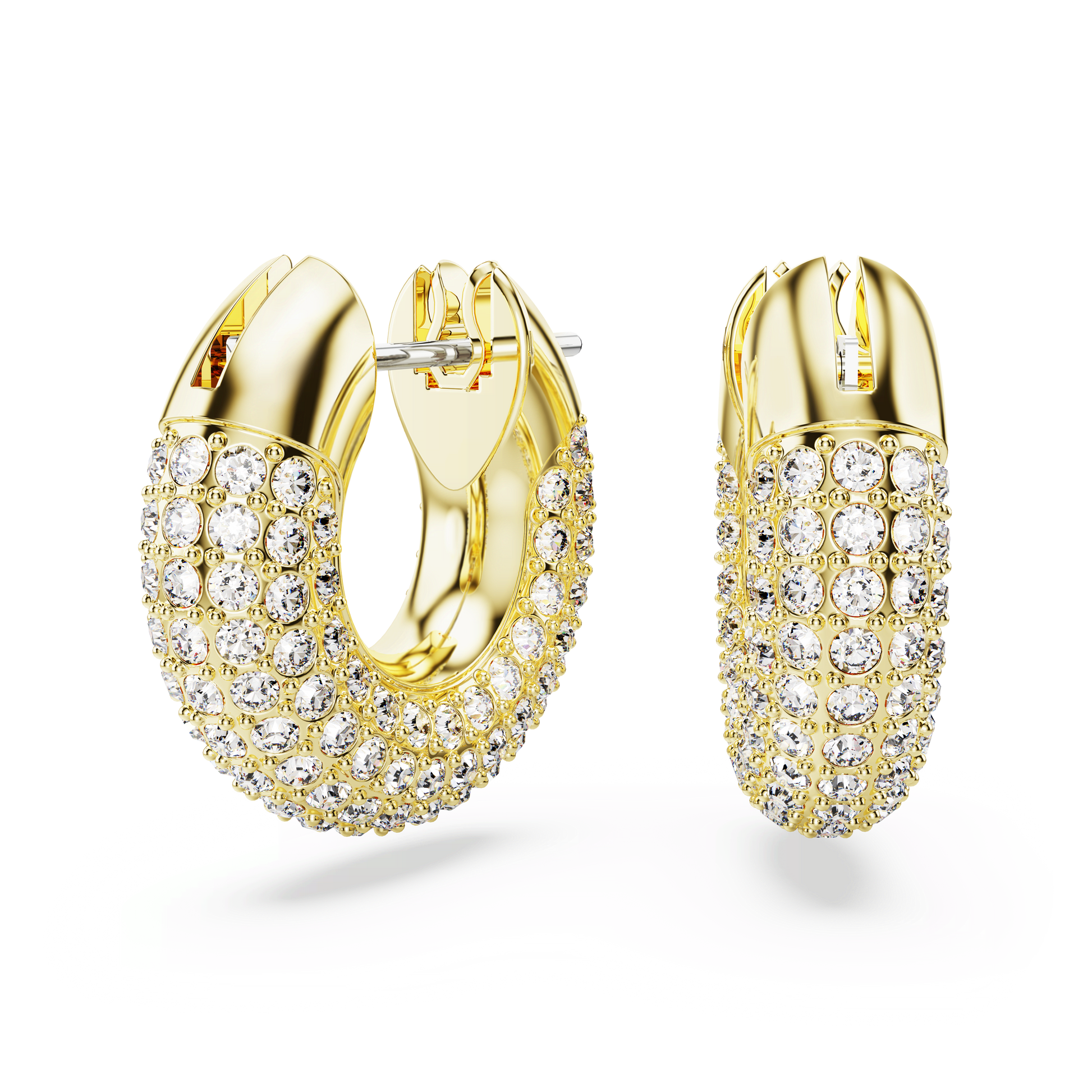 Dextera hoop earrings, Small, White, 18K gold finish