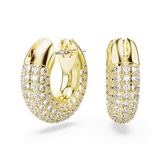 Dextera hoop earrings, Small, White, 18K gold finish