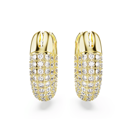 Dextera hoop earrings, Small, White, 18K gold finish