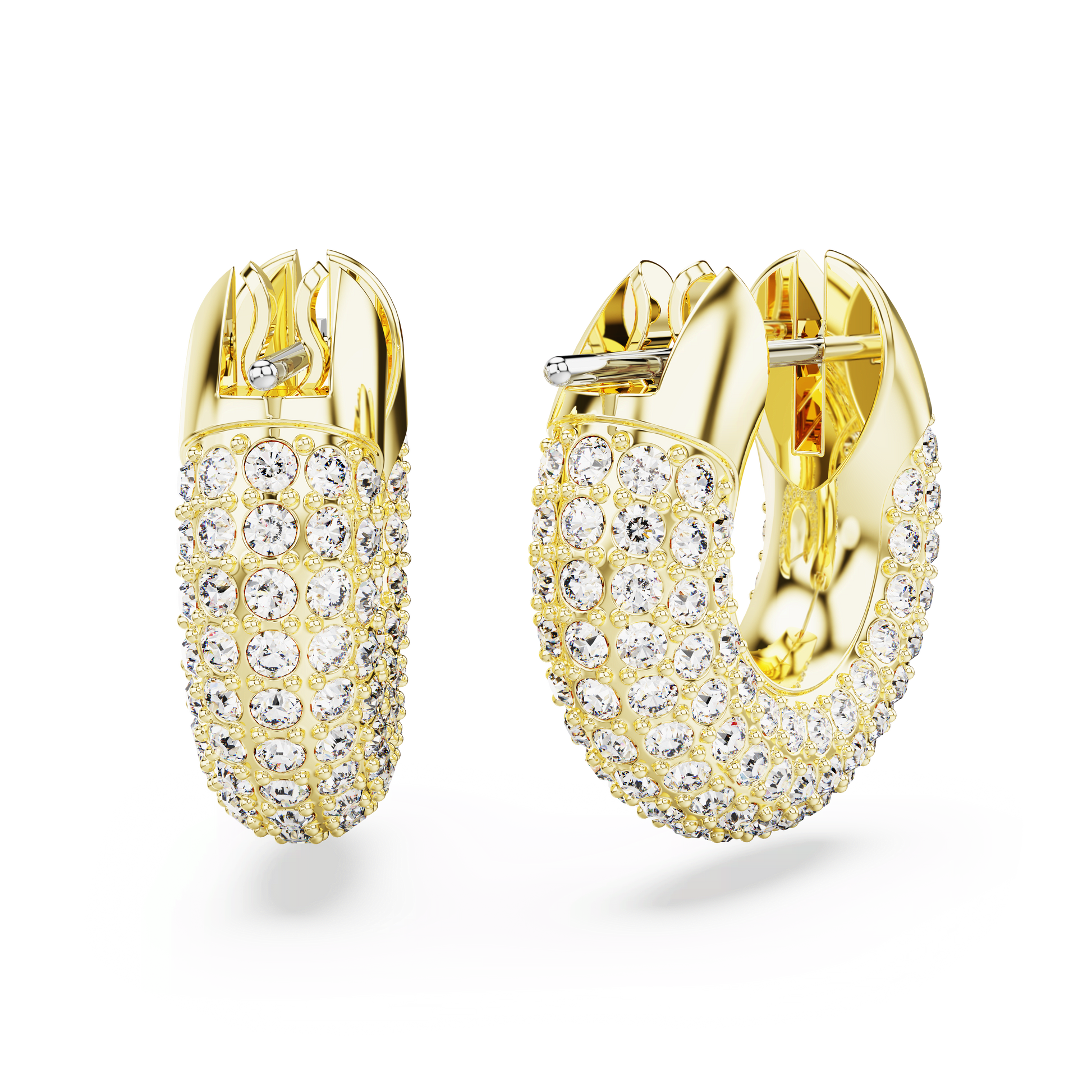 Dextera hoop earrings, Small, White, 18K gold finish