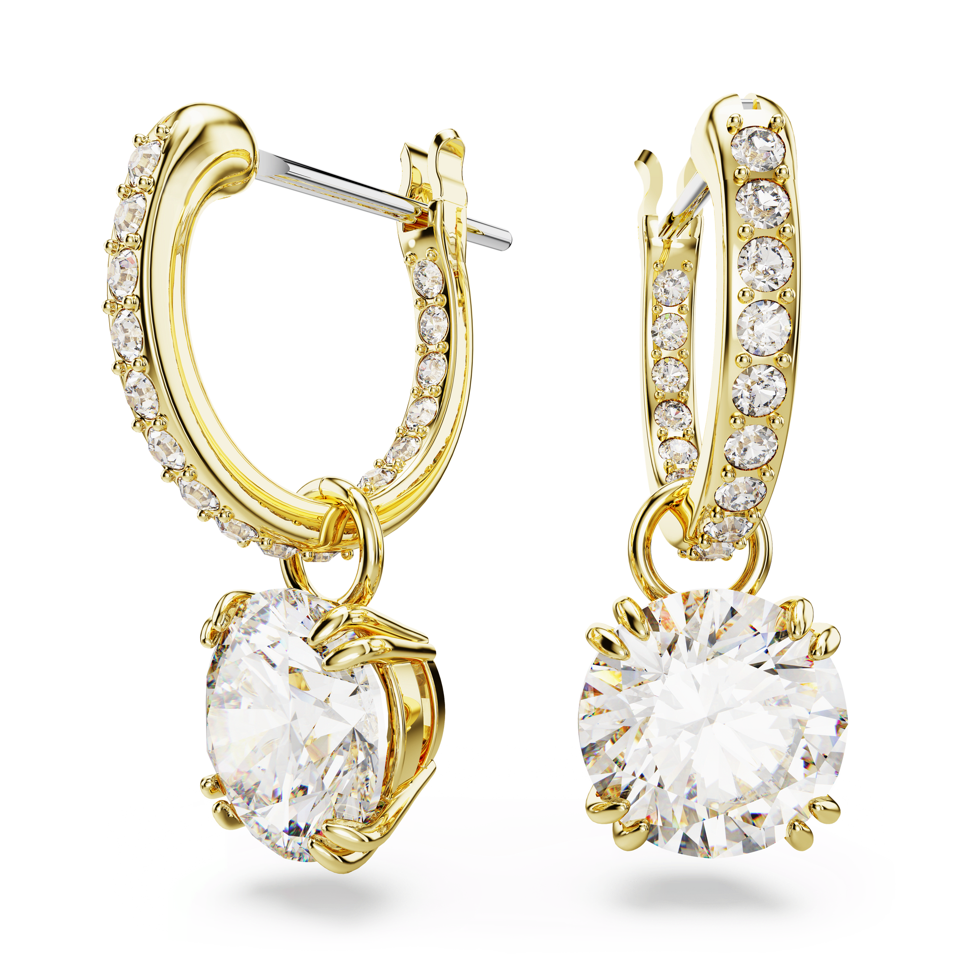Stilla drop earrings, Round cut, White, 18K gold finish