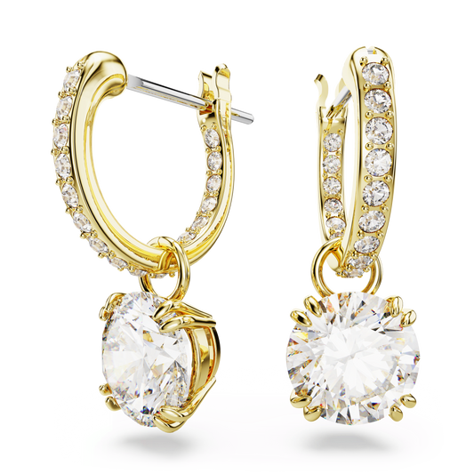 Stilla drop earrings, Round cut, White, 18K gold finish