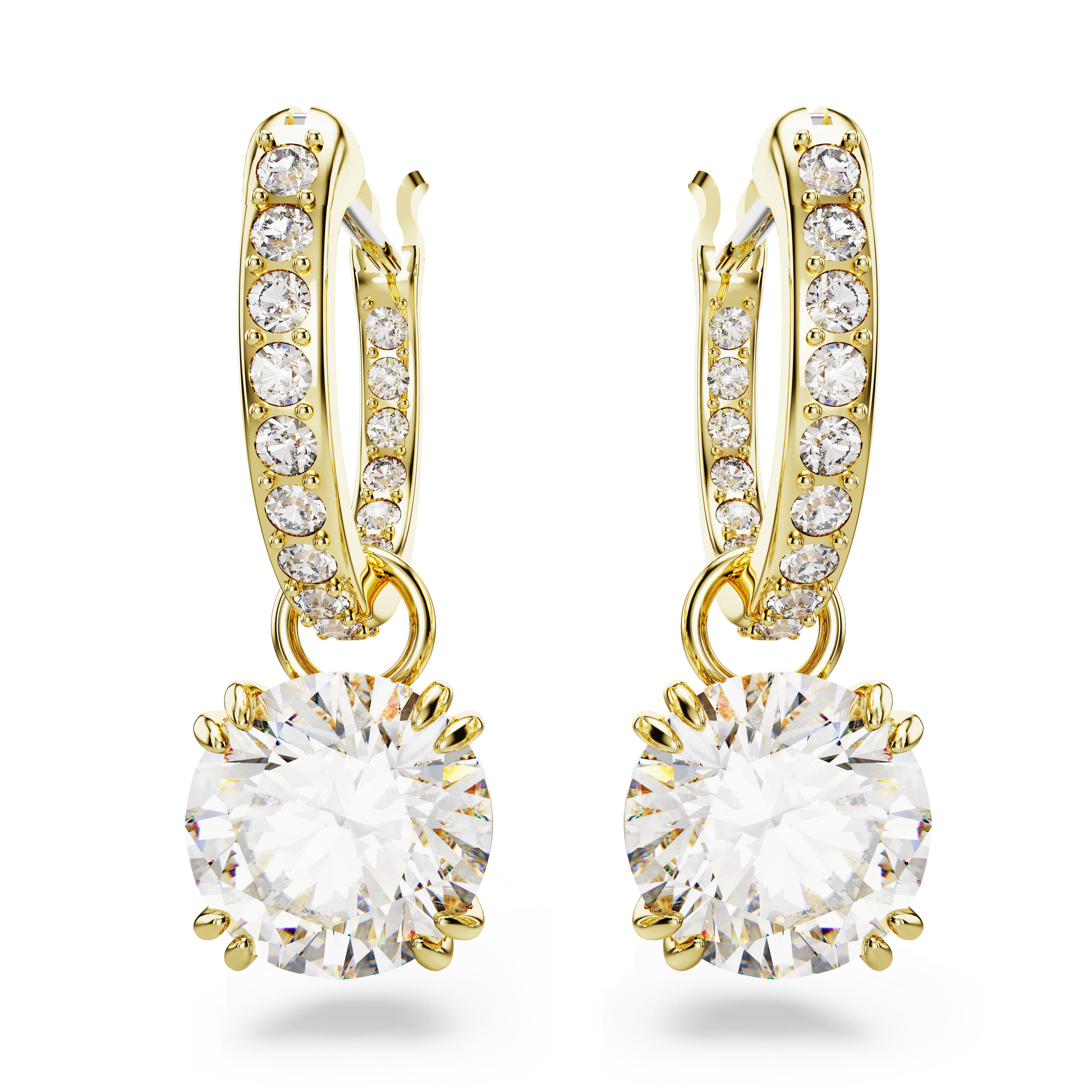 Stilla drop earrings, Round cut, White, 18K gold finish