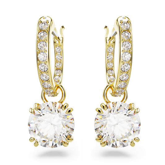 Stilla drop earrings, Round cut, White, 18K gold finish