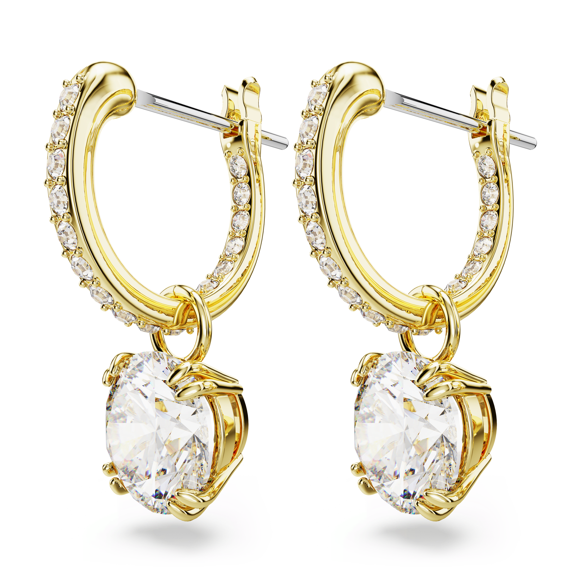 Stilla drop earrings, Round cut, White, 18K gold finish