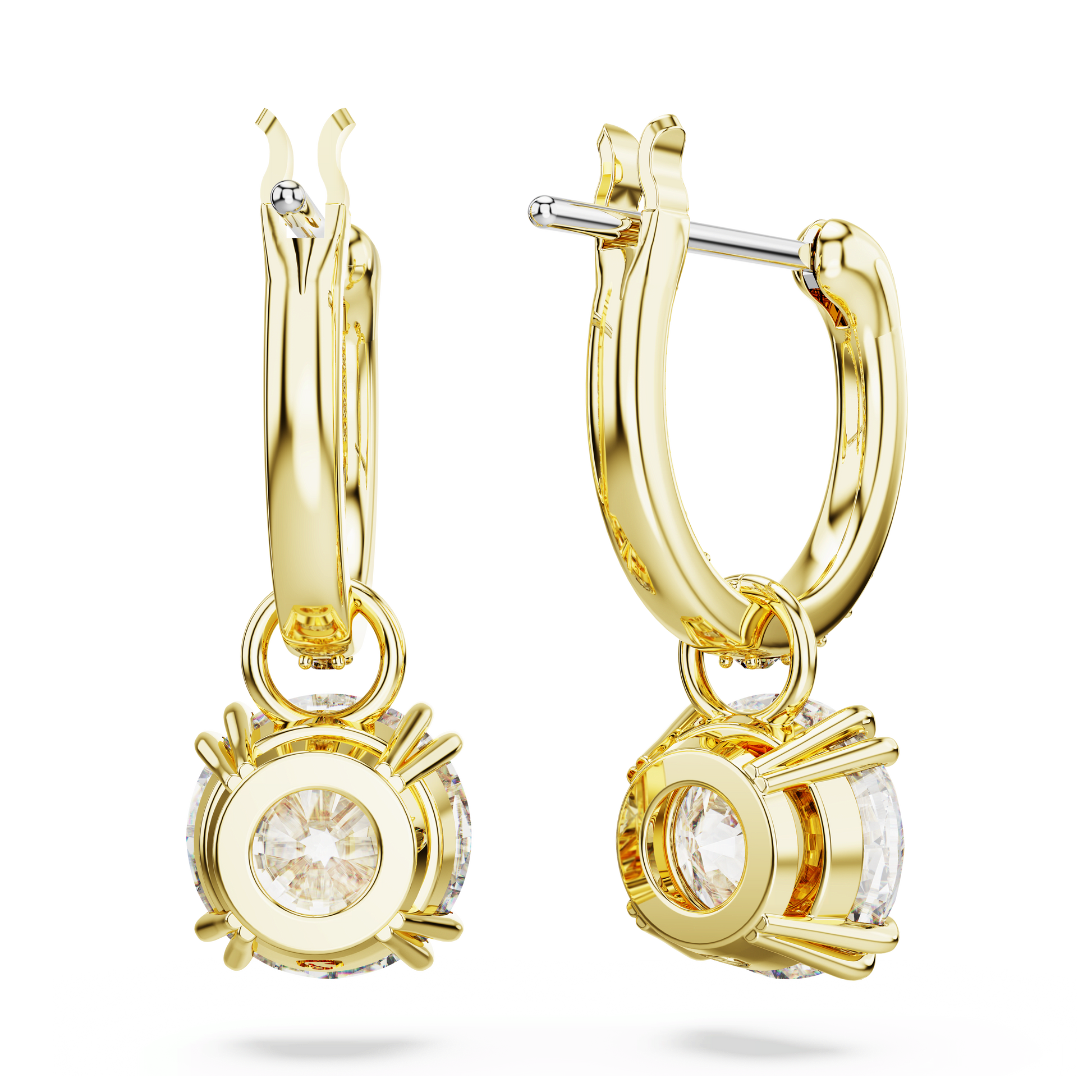 Stilla drop earrings, Round cut, White, 18K gold finish