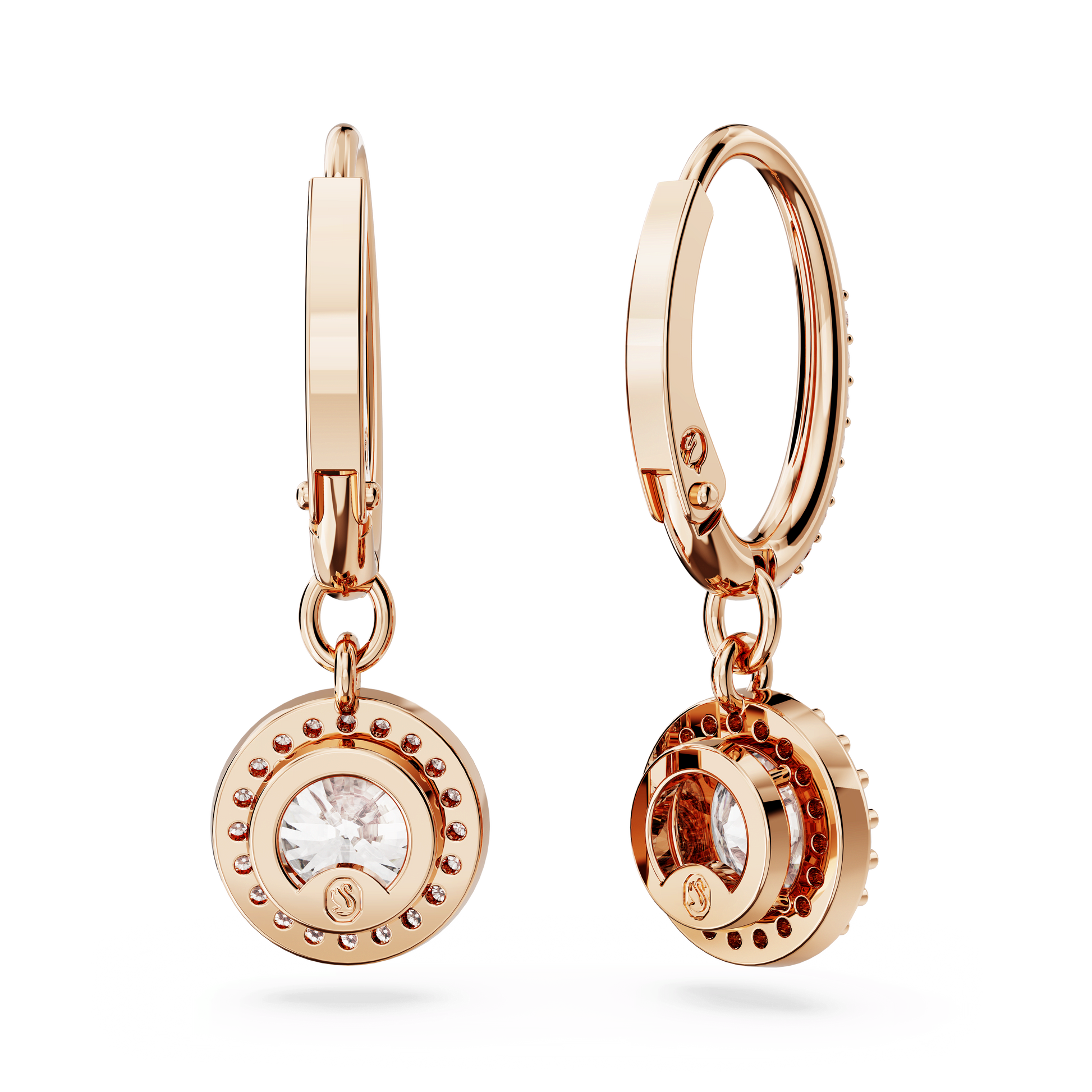 Una Angelic drop earrings, Round cut, Pavé, White, 18K rose gold finish