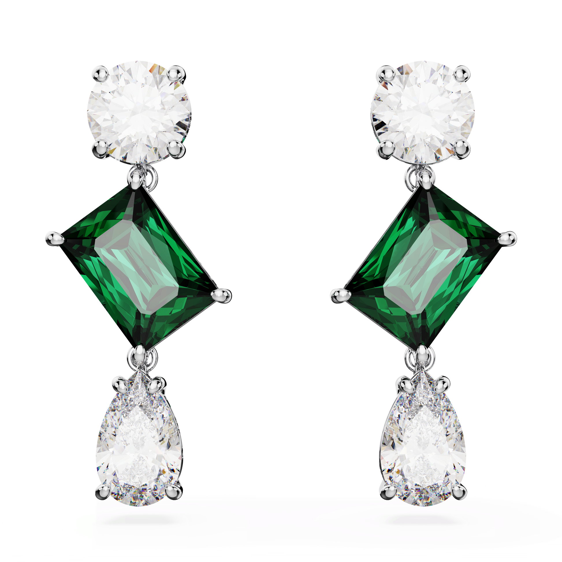 Mesmera drop earrings, Mixed cuts, Green, Rhodium plated