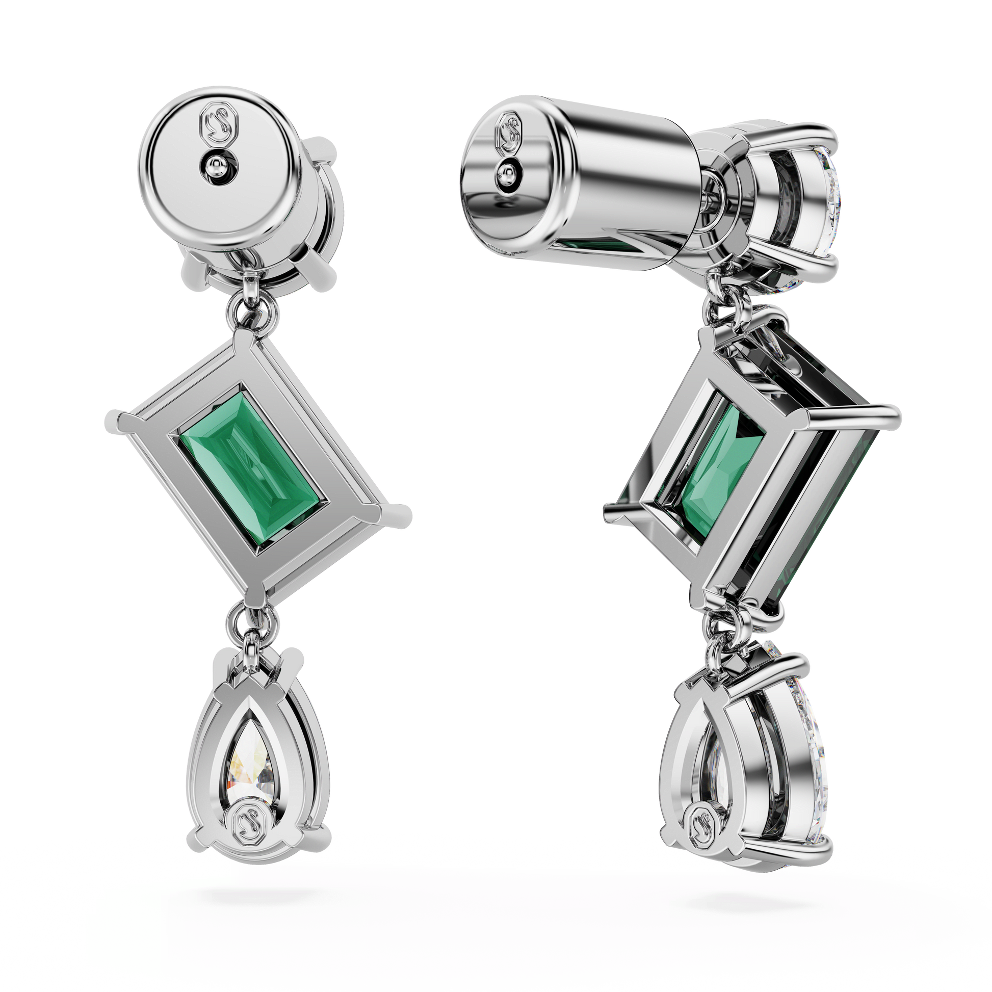 Mesmera drop earrings, Mixed cuts, Green, Rhodium plated