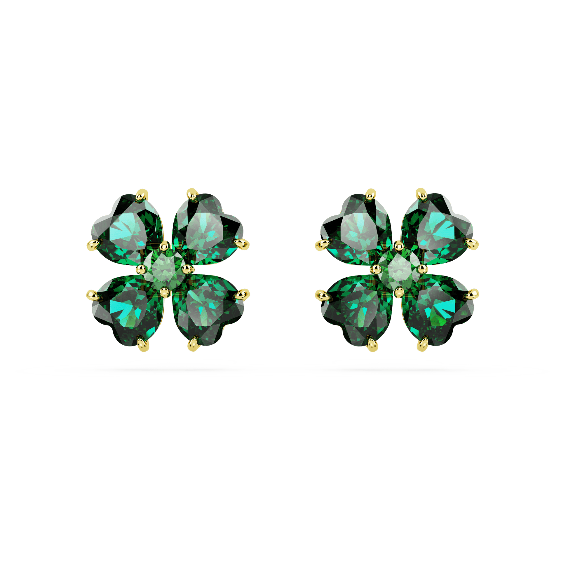 Idyllia stud earrings, Clover, Green, 18K gold finish