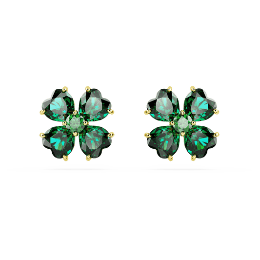 Idyllia stud earrings, Clover, Green, 18K gold finish