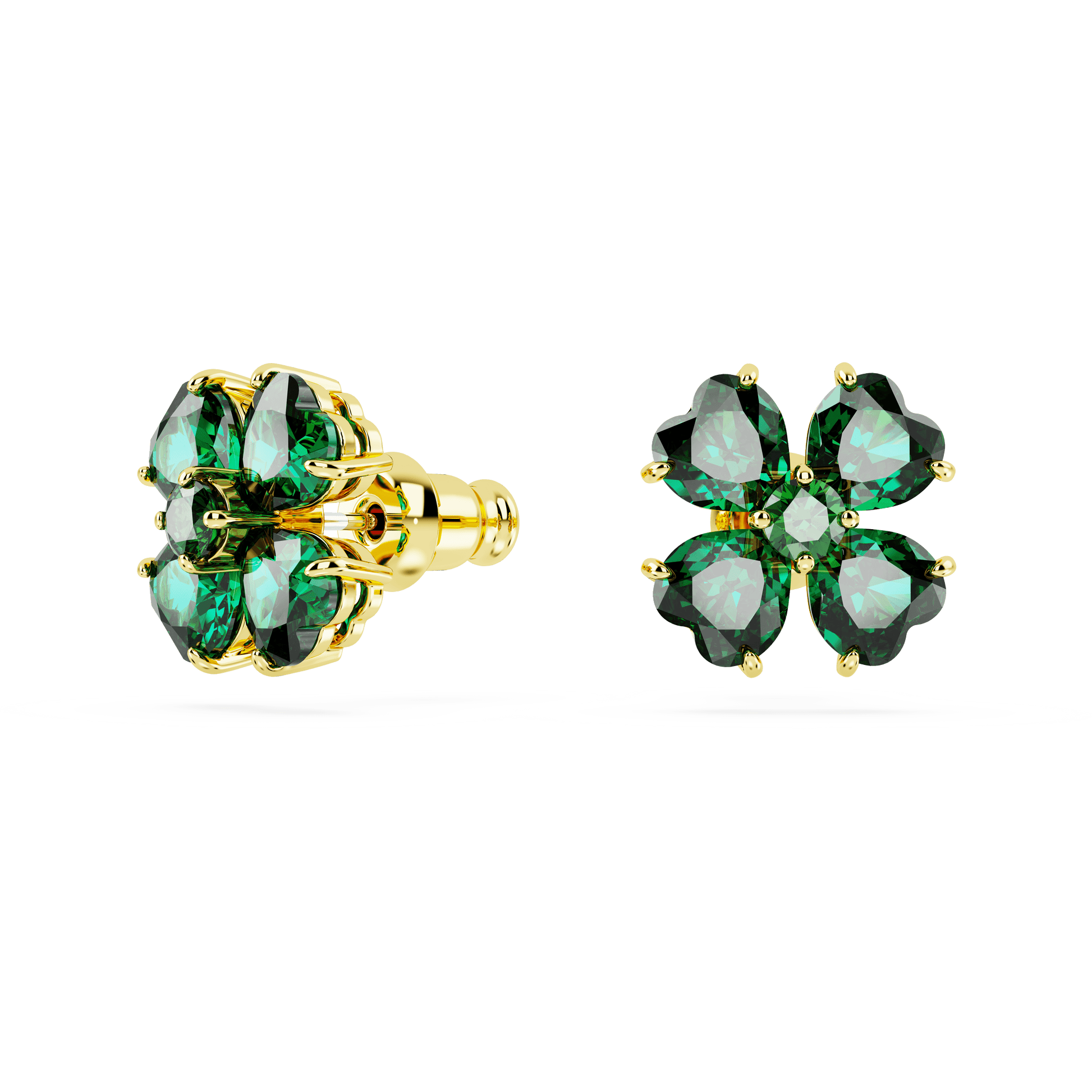 Idyllia stud earrings, Clover, Green, 18K gold finish
